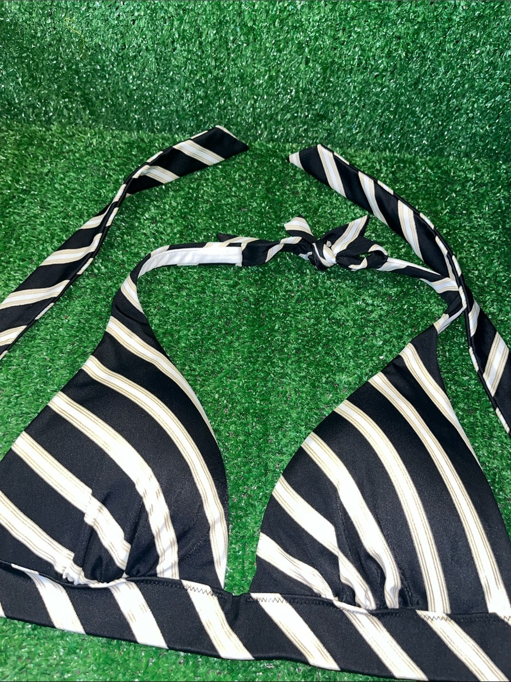 Victoria Secret Halter Bikini Top Black striped with gold